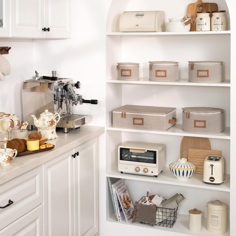 StorageWorks China Storage Containers, Hard Shell Storage Boxes for Plates, Mugs, Stemware Storage Cases, Holds up to 12 Place Settings, Foldable and Stackable Organizers, 5 Pack, Brown and Beige - Image 5